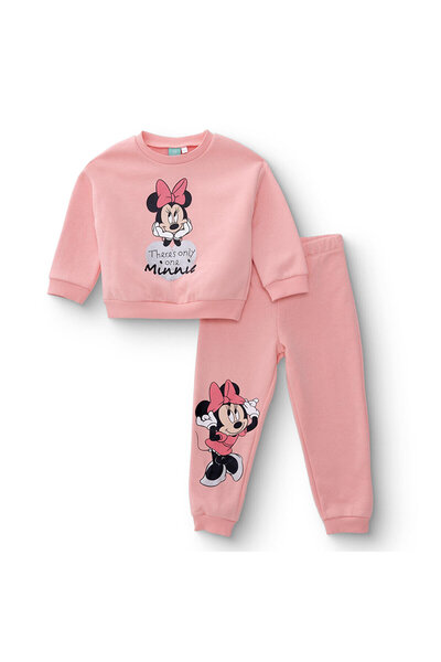Disney Kız Bebek Eşofman Takımı Üç İplik Bisiklet Yaka Uzun Kol Ribanalı Paça