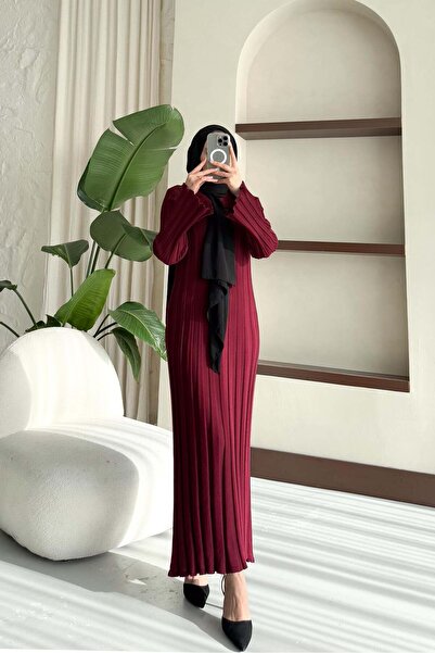 Rimel Moda Fortune Pilise Elbise Bordo