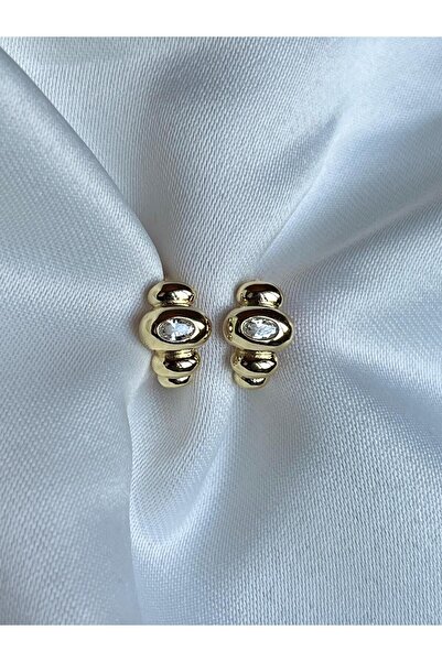 yeknova Xuping 14K Gold Rengi Oval Model Taş Detay Kararmaz Kadın Halka Küpe