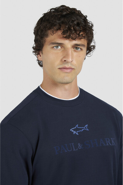 PAUL&SHARK Men's Regular Fit Logo Embroidered Long Sleeve Cotton Navy Blue Sweatshirt 15311845-050
