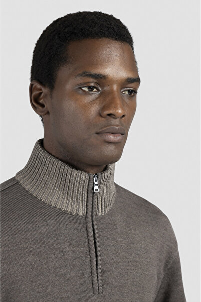 PAUL&SHARK Men's Regular Fit Half Zipper Stand Collar 100% Wool Long Sleeve Knitwear Brown Knitwear 15311108-365