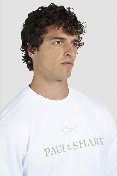 PAUL&SHARK Men's Regular Fit Logo Embroidered Long Sleeve Cotton White Sweatshirt 15311845-965