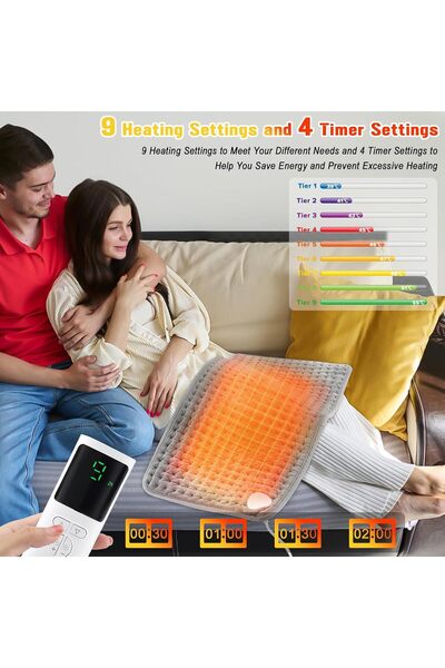 Xess Necomi Heating Pad for Back Pain Relief, 9 Heating Levels & 4 Timer Options, Fast Heat Pad for Muscl