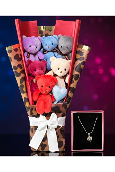 Linalux Gifts Ablaya Hediye - Ayıcık Buketi ve Çelik Kalp Kolye - Ablaya Dogu...
