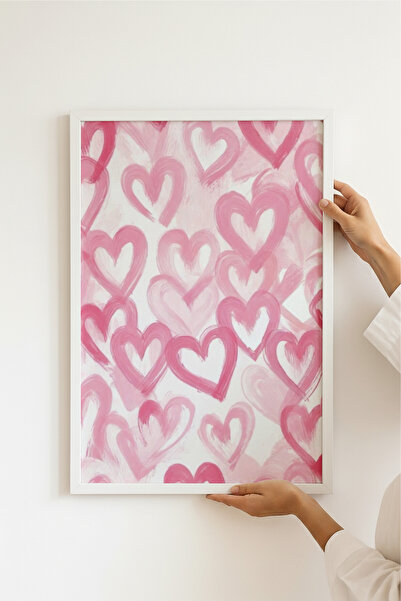 Ayabak Çerçeveli Poster Kalpler Desenli - Salon - Mutfak Duvar Tablosu - Hedi...