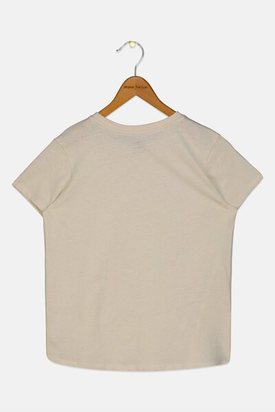 Sinsay Kids Girl Crew Neck Graphic Printed T-Shirt, Beige