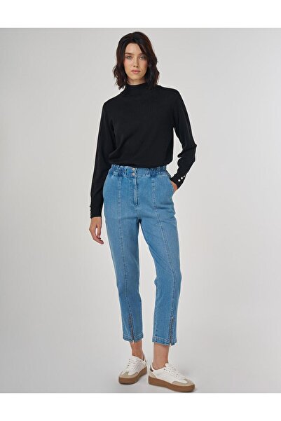 Kayra Zipper Detailed Denim Trousers Blue