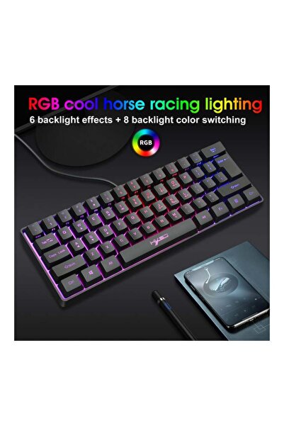 fulina Gaming Keyboard, Ultra Compact 60% Form Factor, RGB LED Backlit, 29.2x10.2x4cm Black