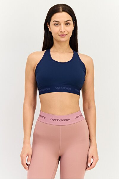 New Balance Women Fitted Brand Logo Padded Training Sports Bra, Navy