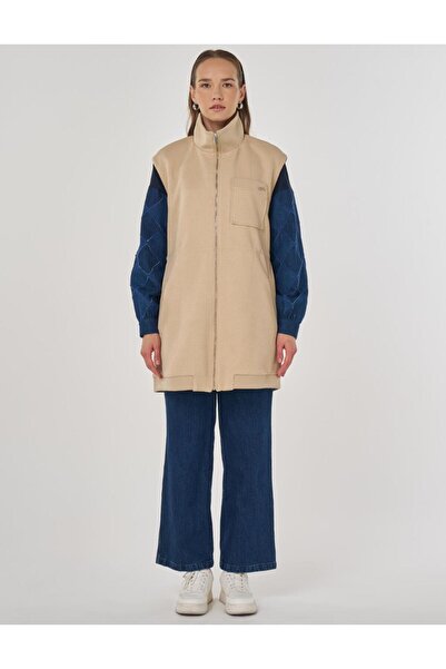 KYR High Neck Waist Gathered Vest Beige