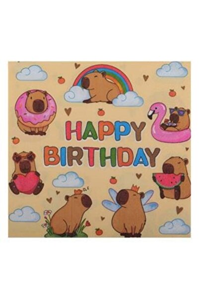 SHOPIENS Beige 2-Ply Party Napkins with Capybara Cloud & Hearts Pattern 33 x 33 cm - 12 pcs