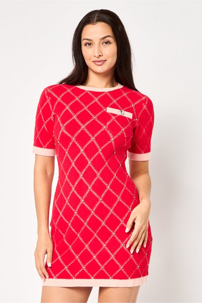 Maje Women Diamond Pattern Mini Dress, Red