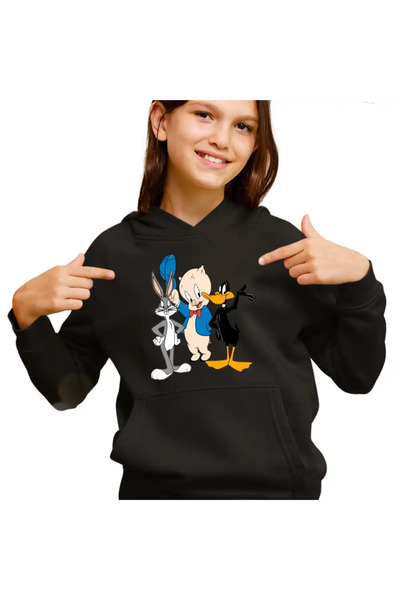 OEM Момичешки суичър с качулка Daffy Duck Bugs Bunny Porky Pig