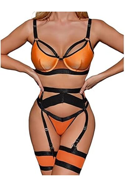 Margoun Women Lingerie Sets with Garter Belt 4 Pieces Lace Teddy Babydoll Bodysuit MG06