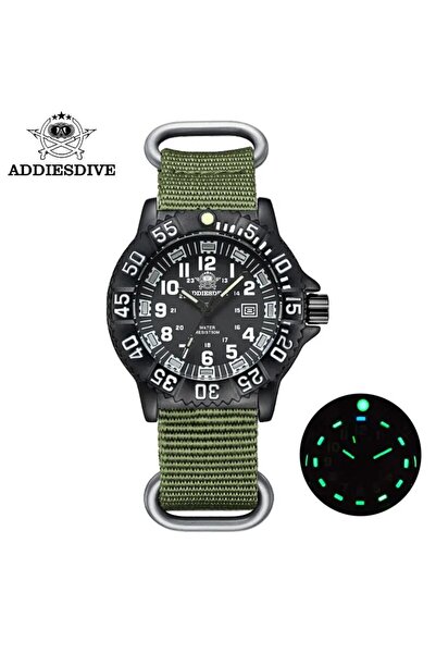 Choice No nylon army green ADDIESDIVE Fashion Men's Analog Watch 50m Waterproof Luminous Tube Nylon Sports