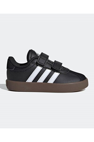 adidas VL Court 3.0 Hook & Loop Strap Closure Suede Sneakers - Core Black & Cloud White