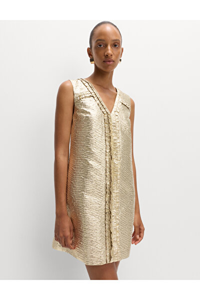 Marks & Spencer Metalik V Yaka Mini Elbise