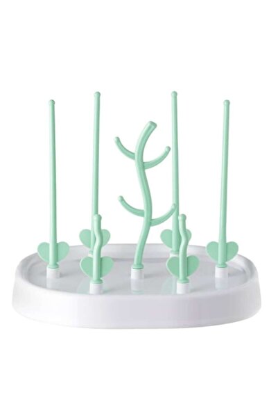 SHOPIENS Suport Uscator Biberoane si Tetine, Plastic, Alb/Verde Deschis, 24x2...