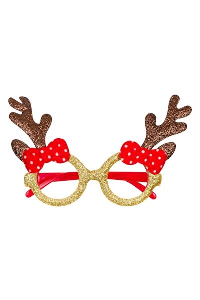 SHOPIENS Ochelari De Craciun, Model Cerb, Globuri Rosii, Glitter Aurii si Bro...