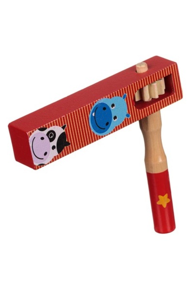 SHOPIENS Дървена играчка-дрънкалка, животински мотив, червена, 12,5x12,5 см, ...