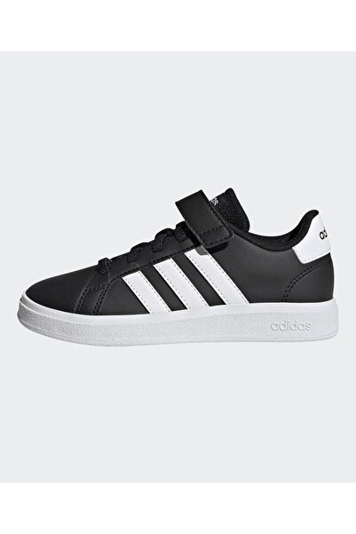 adidas حذاء جراند كورت 2.0 للأطفال برباط مطاطي وخطاف وحلقة - أسود