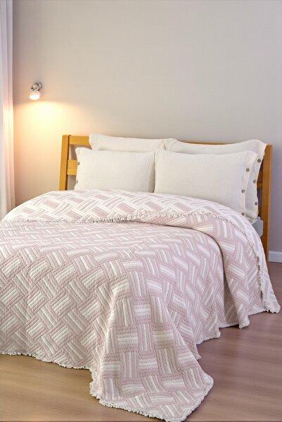 Cottonest Luxury 4-Layer Multi Muslin 100% Cotton Double Bedspread 230X250 cm King Size with 2 Pillows