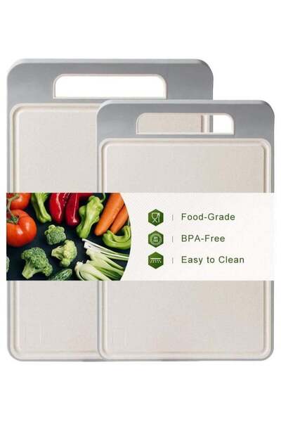 Bukela Set of 2 Wheat Fiber Kitchen Cutting Boards with Juice Groove