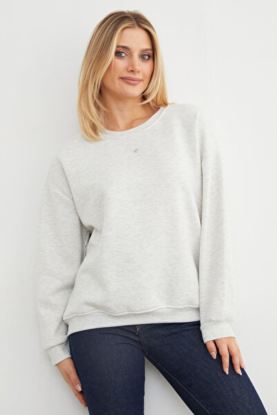 Fulla Moda 3 Thread Stone Heart Detailed Oversize Sweatshirt