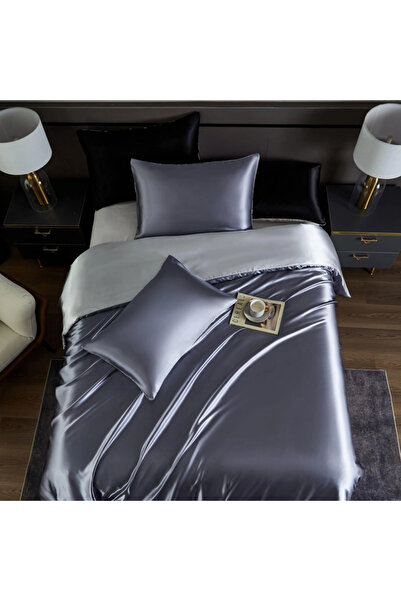 OEM Grey and white satin bed linen, duvet cover 200x200 cm, 2 pillowcases 65x65 cm
