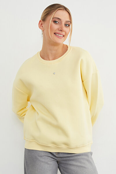 Fulla Moda 3 İplik Taşlı Kalp Detaylı Oversize Sweatshirt