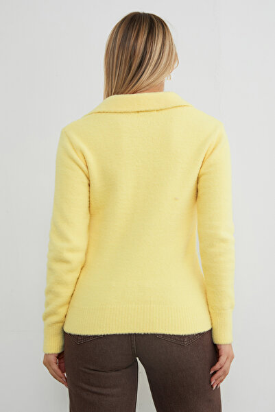 Fulla Moda Basic Shirt Collar Bearded Sweater