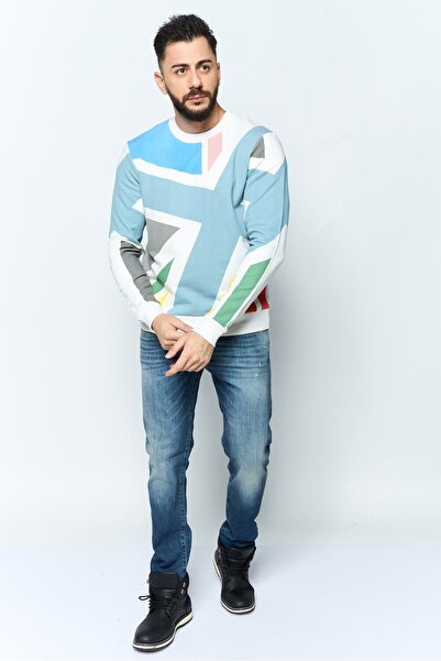 John Richmond Men Crew Neck Graphic Print Long Sleeves Sweatshirt, White Combo