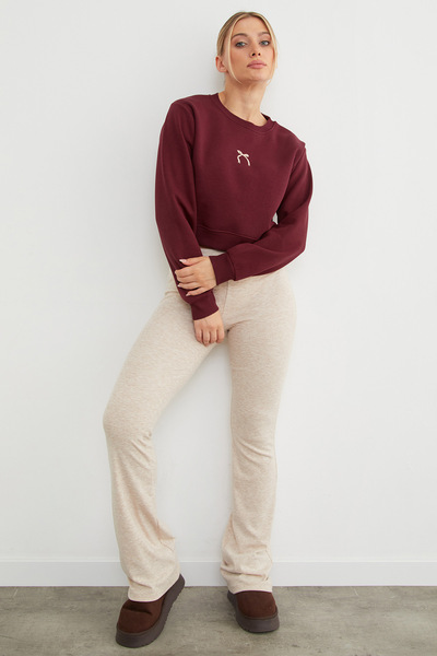 Fulla Moda Hanorac crop cu broderie cu fundă cu 3 fire