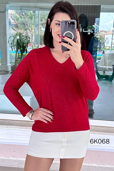 İnce Topuk V-Neck Batwing Sleeve Soft Knit Blouse 6K068