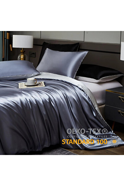 OEM Grey and white satin bed linen, duvet cover 200x200 cm, 2 pillowcases 65x65 cm