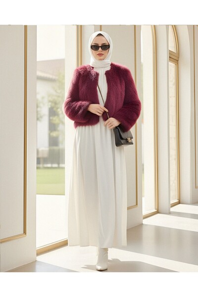 Modamorfo Fur Coat with Lining - Burgundy