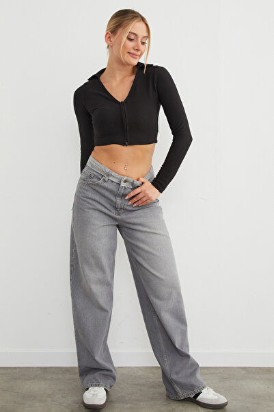 Fulla Moda Polo Neck Zippered Crop Bodysuit