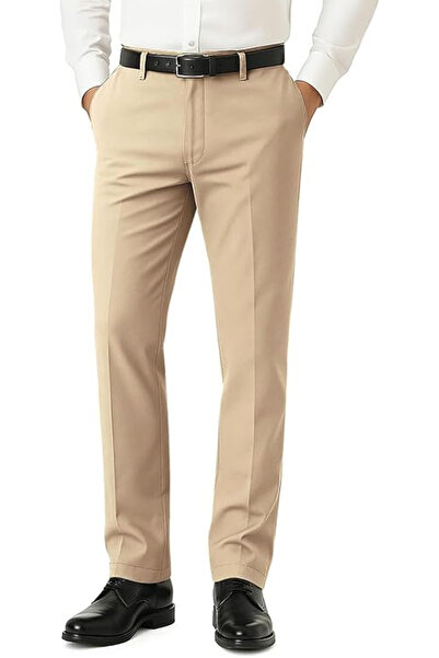 OEM Men's casual pants, breathable, elastic waist, cream 32