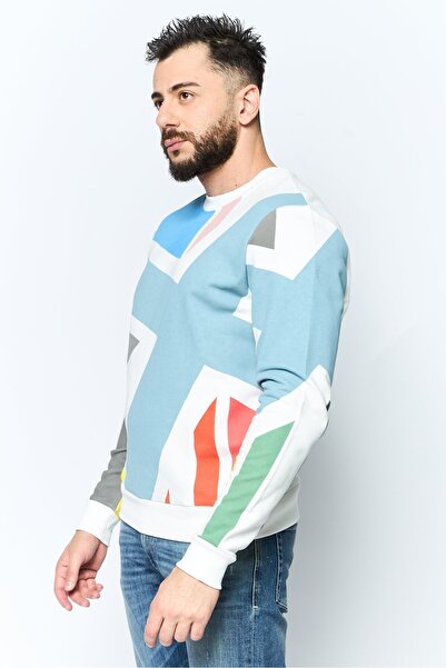 John Richmond Men Crew Neck Graphic Print Long Sleeves Sweatshirt, White Combo