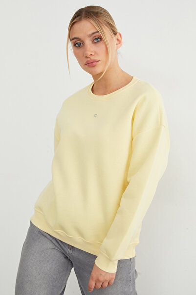 Fulla Moda 3 İplik Taşlı Kalp Detaylı Oversize Sweatshirt