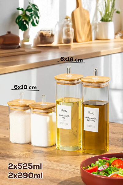 Perotti Cubes Borosilikat 4lü Pratik Mutfak Seti Bambu Kapak-Yağlık Sosluk Si...