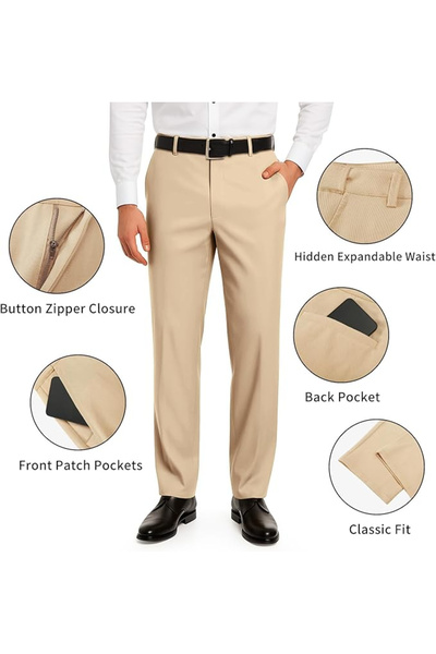 OEM Men's casual pants, breathable, elastic waist, cream 32