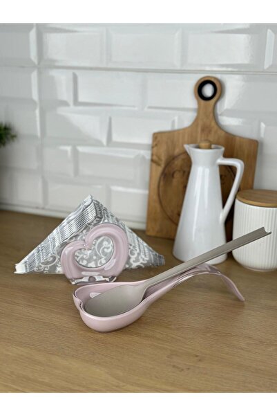 Okyanus Home Çift Baskı Kepçe Kaşık Altlığı ve Peçetelik Pembe