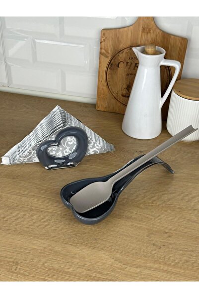 Okyanus Home Double Print Ladle Spoon Rest and Napkin Holder Anthracite