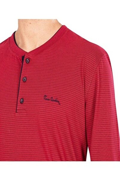 Pierre Cardin Men's Striped Pattern Long Sleeve Half Placket Collar Pajama Set