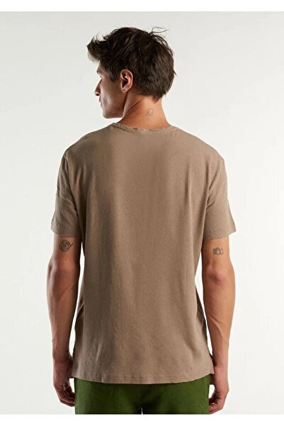 United Colors of Benetton Ανδρικό T-Shirt Crew Neck Basic - Καφέ Λινό Μείγμα