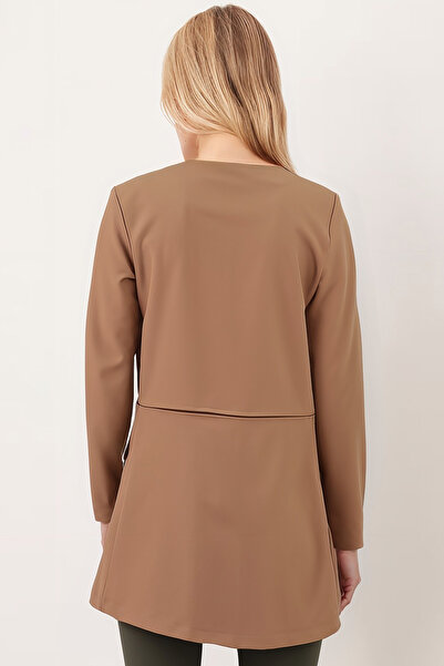armonika Women's Light Brown Waist Stitched Long Jacket Arm-26K001017