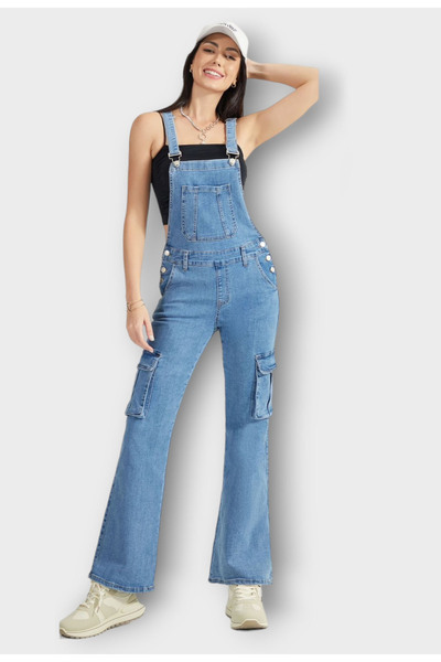 Elis Fashion Blue Side Pockets Jumpsuit