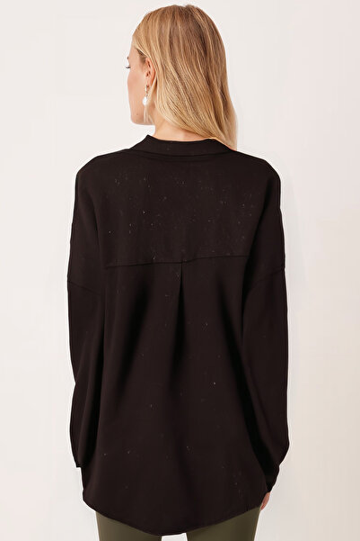 armonika Women's Bitter Brown Oversize Cashmere Pocket Shirt Arm-22Y001156