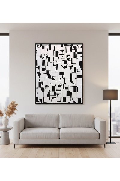 Linacci Tekli Siyah Metal Çerçeve Beyaz Fenomen Gerçek Cam Tablo Seti